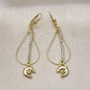 Oro Laminado Long Earring, Gold Filled Style Dolphin and Teardrop Design, with White Cubic Zirconia, Polished, Golden Finish, 5.063.002
