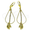 Oro Laminado Long Earring, Gold Filled Style Dolphin and Teardrop Design, with White Cubic Zirconia, Polished, Golden Finish, 5.063.002