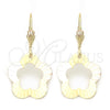 Oro Laminado Dangle Earring, Gold Filled Style Flower Design, Polished, Tricolor, 5.070.014