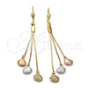 Oro Laminado Long Earring, Gold Filled Style Shell Design, Diamond Cutting Finish, Tricolor, 5.076.002