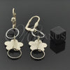 Oro Laminado Long Earring, Gold Filled Style Flower Design, Diamond Cutting Finish, Tricolor, 5.076.014