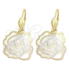 Oro Laminado Dangle Earring, Gold Filled Style Flower Design, Polished, Tricolor, 5.079.012