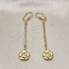 Oro Laminado Long Earring, Gold Filled Style Flower Design, with White Crystal, Polished, Golden Finish, 5.086.010