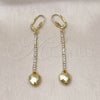 Oro Laminado Long Earring, Gold Filled Style Heart Design, with White Crystal, Polished, Golden Finish, 5.088.013