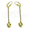 Oro Laminado Long Earring, Gold Filled Style Heart Design, with White Crystal, Polished, Golden Finish, 5.088.013