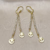 Oro Laminado Long Earring, Gold Filled Style Star and Moon Design, with White Crystal, Diamond Cutting Finish, Golden Finish, 5.089.001