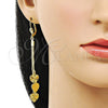 Oro Laminado Long Earring, Gold Filled Style Heart Design, Diamond Cutting Finish, Golden Finish, 5.090.008