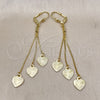 Oro Laminado Long Earring, Gold Filled Style Heart Design, Diamond Cutting Finish, Golden Finish, 5.090.008