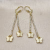 Oro Laminado Long Earring, Gold Filled Style Butterfly Design, with White Crystal, Polished, Golden Finish, 5.099.009