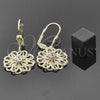 Oro Laminado Dangle Earring, Gold Filled Style Flower Design, with White Cubic Zirconia, Diamond Cutting Finish, Golden Finish, 5.005.006