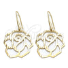 Oro Laminado Dangle Earring, Gold Filled Style Flower Design, Polished, Golden Finish, 5.017.004
