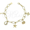 Oro Laminado Charm Bracelet, Gold Filled Style Apple and key Design, Polished, Golden Finish, 5.021.008 (08 MM Thickness, 8 Inches Length)