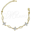 Oro Laminado Fancy Bracelet, Gold Filled Style Leaf Design, with White Cubic Zirconia, Polished, Golden Finish, 5.030.003 (12 MM Thickness, 8 Inches Length)