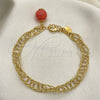Oro Laminado Charm Bracelet, Gold Filled Style Ball Design, with Light Rhodolite Opal and Pink Pearl, Diamond Cutting Finish, Golden Finish, 5.037.007 (08 MM Thickness, 8 Inches Length)