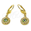 Oro Laminado Dangle Earring, Gold Filled Style Evil Eye Design, Green Resin Finish, Golden Finish, 5.039.015.1