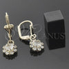 Oro Laminado Dangle Earring, Gold Filled Style Flower Design, with White Cubic Zirconia, Polished, Golden Finish, 5.125.017