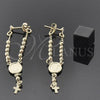 Oro Laminado Long Earring, Gold Filled Style Cross Design, with White Cubic Zirconia, Polished, Golden Finish, 5.219.012