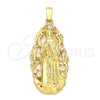 Oro Laminado Religious Pendant, Gold Filled Style Guadalupe Design, with White Cubic Zirconia, Diamond Cutting Finish, Golden Finish, 5.185.009