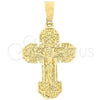 Oro Laminado Religious Pendant, Gold Filled Style Cross Design, Diamond Cutting Finish, Golden Finish, 5.190.011