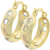 Oro Laminado Small Hoop, Gold Filled Style Star and Moon Design, Diamond Cutting Finish, Tricolor, 110.032