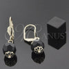 Oro Laminado Dangle Earring, Gold Filled Style Ball Design, Diamond Cutting Finish, Golden Finish, 5.123.008