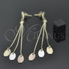 Oro Laminado Long Earring, Gold Filled Style Polished, Tricolor, 71.003