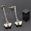 Oro Laminado Long Earring, Gold Filled Style Flower Design, with White Cubic Zirconia, Polished, Golden Finish, 88.02