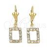 Oro Laminado Dangle Earring, Gold Filled Style with White Cubic Zirconia, Diamond Cutting Finish, Golden Finish, 5.125.015