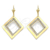 Oro Laminado Long Earring, Gold Filled Style with White Cubic Zirconia, Polished, Golden Finish, 88.006