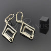 Oro Laminado Long Earring, Gold Filled Style with White Cubic Zirconia, Polished, Golden Finish, 86.005