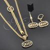Oro Laminado Necklace, Bracelet and Earring, Gold Filled Style with White Cubic Zirconia, Polished, Golden Finish, 17.004