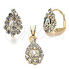 Oro Laminado Earring and Pendant Adult Set, Gold Filled Style Teardrop and Teardrop Design, with White Cubic Zirconia, Polished, Golden Finish, 10.122.0002