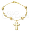 Oro Laminado Bracelet Rosary, Gold Filled Style Cross Design, Polished, Golden Finish, 5.213.013.08