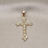 Oro Laminado Religious Pendant, Gold Filled Style Cross and Crucifix Design, Polished, Golden Finish, 5.189.013