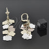 Oro Laminado Long Earring, Gold Filled Style Flower Design, Brushed Finish, Tricolor, 63.01