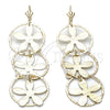 Oro Laminado Long Earring, Gold Filled Style Flower Design, Polished, Golden Finish, 68.008