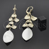Oro Laminado Long Earring, Gold Filled Style Leaf Design, Polished, Tricolor, 77.009