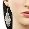 Oro Laminado Chandelier Earring, Gold Filled Style Flower Design, Polished, Golden Finish, 080.006