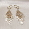 Oro Laminado Chandelier Earring, Gold Filled Style Flower Design, Polished, Golden Finish, 080.006
