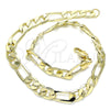Oro Laminado Basic Anklet, Gold Filled Style Figaro Design, Polished, Golden Finish, 5.222.011.12 (200 Gauge, 08 MM Thickness, 12 Inches Length)
