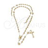 Oro Laminado Large Rosary, Gold Filled Style Jesus and Crucifix Design, Diamond Cutting Finish, Golden Finish, 5.210.002