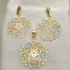 Oro Laminado Earring and Pendant Adult Set, Gold Filled Style Polished, Tricolor, 5.051.003