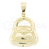 Oro Laminado Fancy Pendant, Gold Filled Style Purse Design, Polished, Golden Finish, 45.014