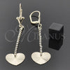 Oro Laminado Long Earring, Gold Filled Style Heart Design, with White Cubic Zirconia, Polished, Golden Finish, 95.01