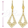 Oro Laminado Dangle Earring, Gold Filled Style Filigree Design, Polished, Golden Finish, 5.103.017