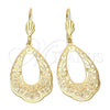 Oro Laminado Dangle Earring, Gold Filled Style Flower Design, Diamond Cutting Finish, Golden Finish, 5.078.005