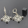 Oro Laminado Dangle Earring, Gold Filled Style Leaf Design, with White Cubic Zirconia, Diamond Cutting Finish, Golden Finish, 89.009