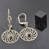 Oro Laminado Dangle Earring, Gold Filled Style Flower and Filigree Design, with White Cubic Zirconia, Polished, Golden Finish, 73.013