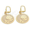 Oro Laminado Dangle Earring, Gold Filled Style Flower Design, Polished, Golden Finish, 69.012
