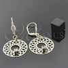 Oro Laminado Dangle Earring, Gold Filled Style Filigree and Flower Design, with White Cubic Zirconia, Matte Finish, Golden Finish, 02.64.0062